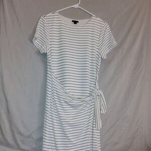 Ann Taylor White Striped Midi Dress